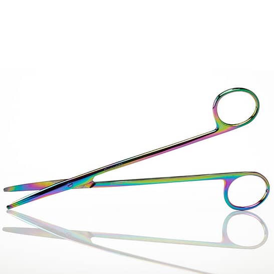 Metzenbaum Scissors 7" Curved, Rainbow Titanium Coated