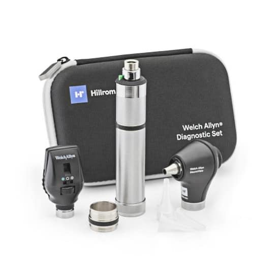 Welch Allyn, ensemble de diagnostic 3,5V avec ophtalmoscope Coaxial au DEL , otoscope MacroView au DEL, manche rechargeable au nickel-cadmium et étui rigide.