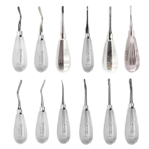 Kit de 12 élévateurs luxation droits, courbés et incurvés, manche standard