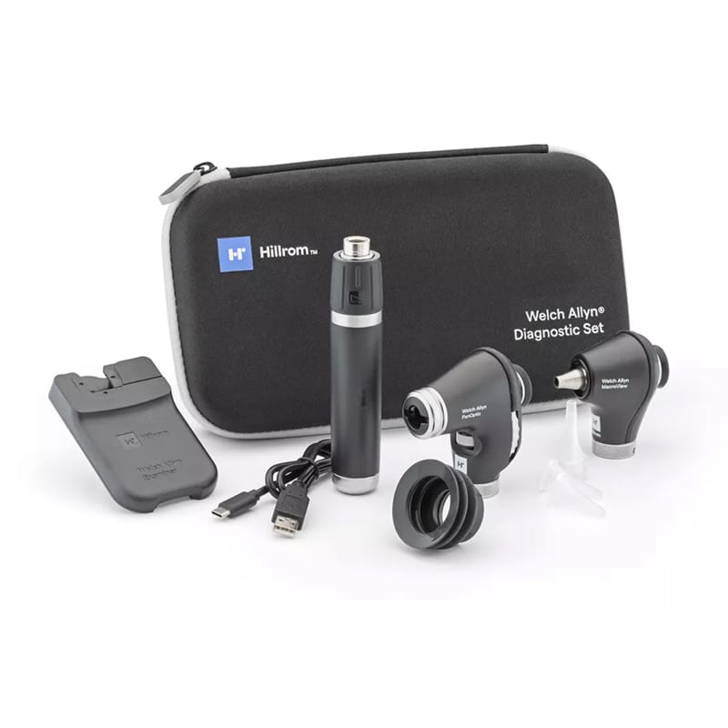 Welch Allyn, ensemble de diagnostic 3.5V avec Otoscope MacroView Plus DEL pour iExaminer, manche rechargeable Premium Lithium Ion Plus USB et étui rigide